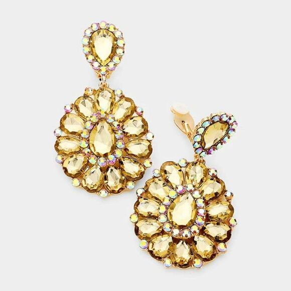 Crystal Topaz Teardrop Cluster Statement Clip on Earrings NWT - Picture 1 of 6